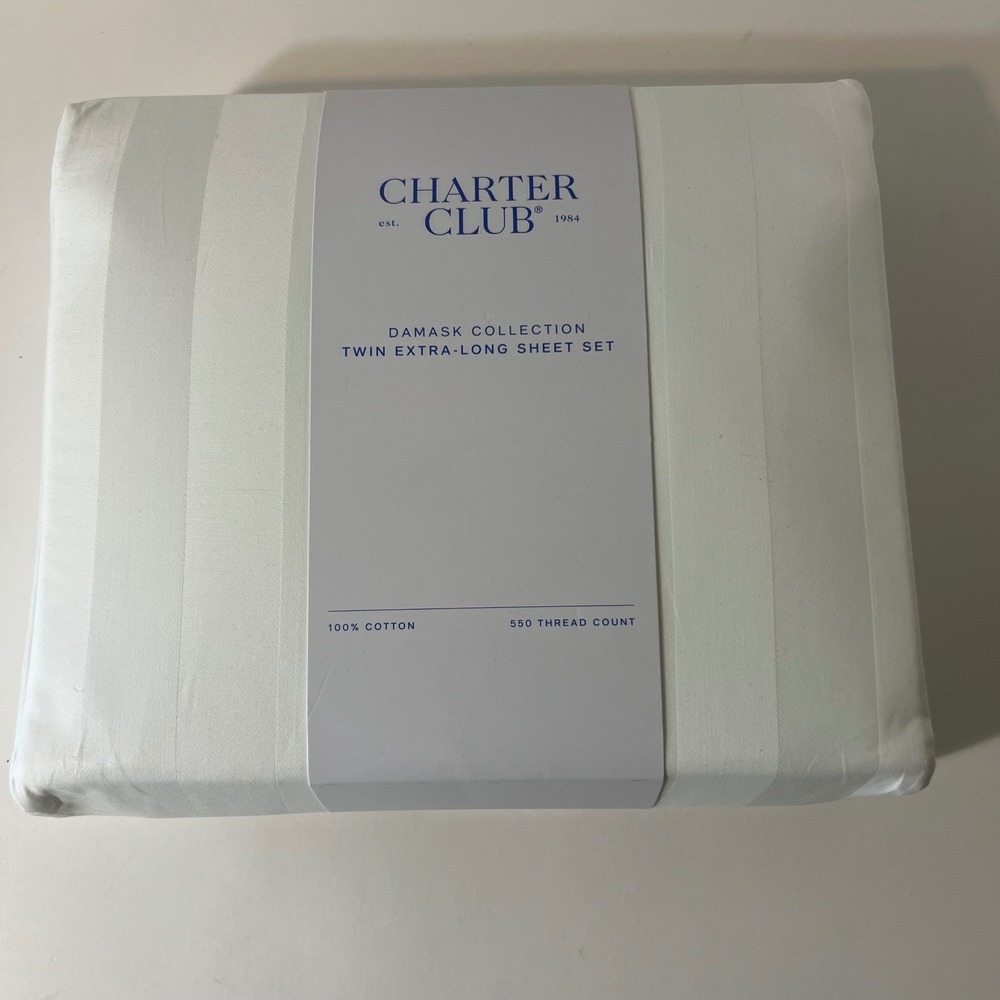 Charter Club Damask Collection Twin Extra Long Sheet Set 550TC Cotton‎ NIP